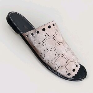 diane von furstenberg Estevan Perforated Brown Suede Flat Slide Sandals Sz 7.5m